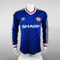 Manchester United 86/88  Away Blue Long Sleeve Soccer Jersey